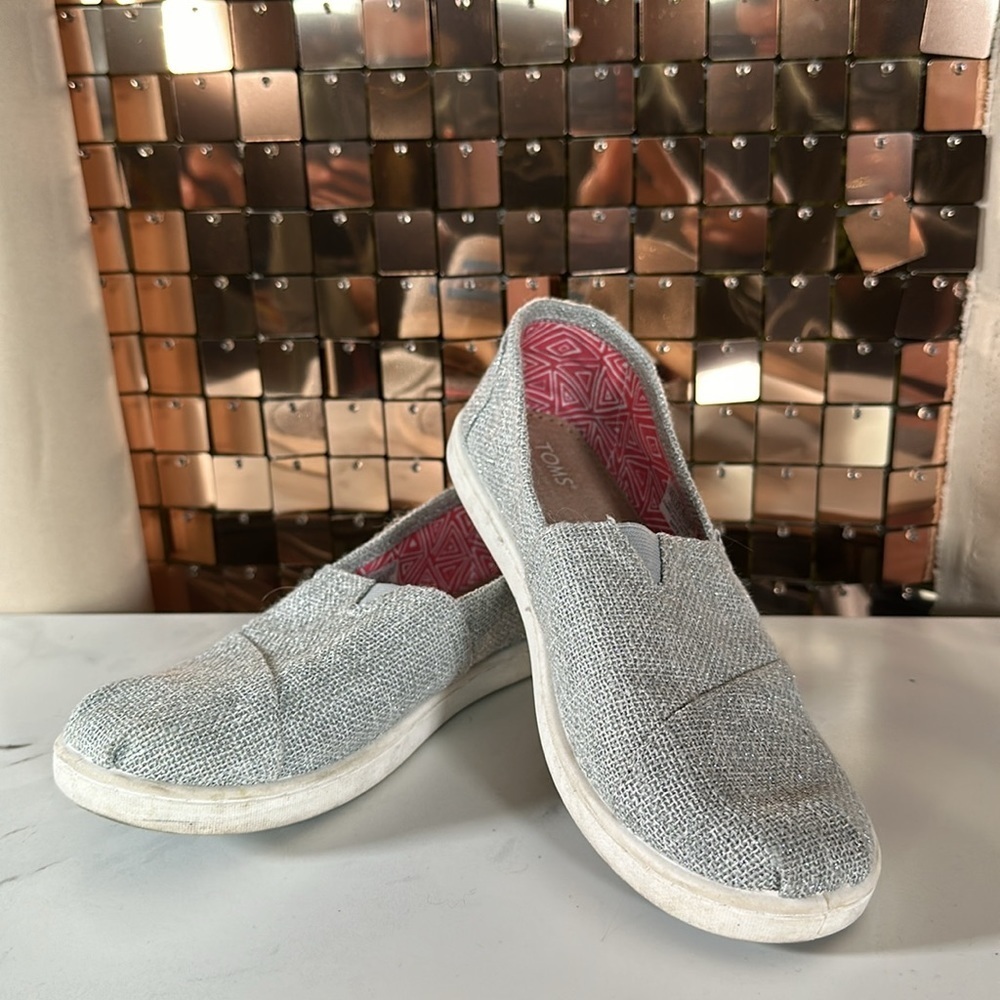 TOMS Grey & Silver Slip on Shoes Size 4.5